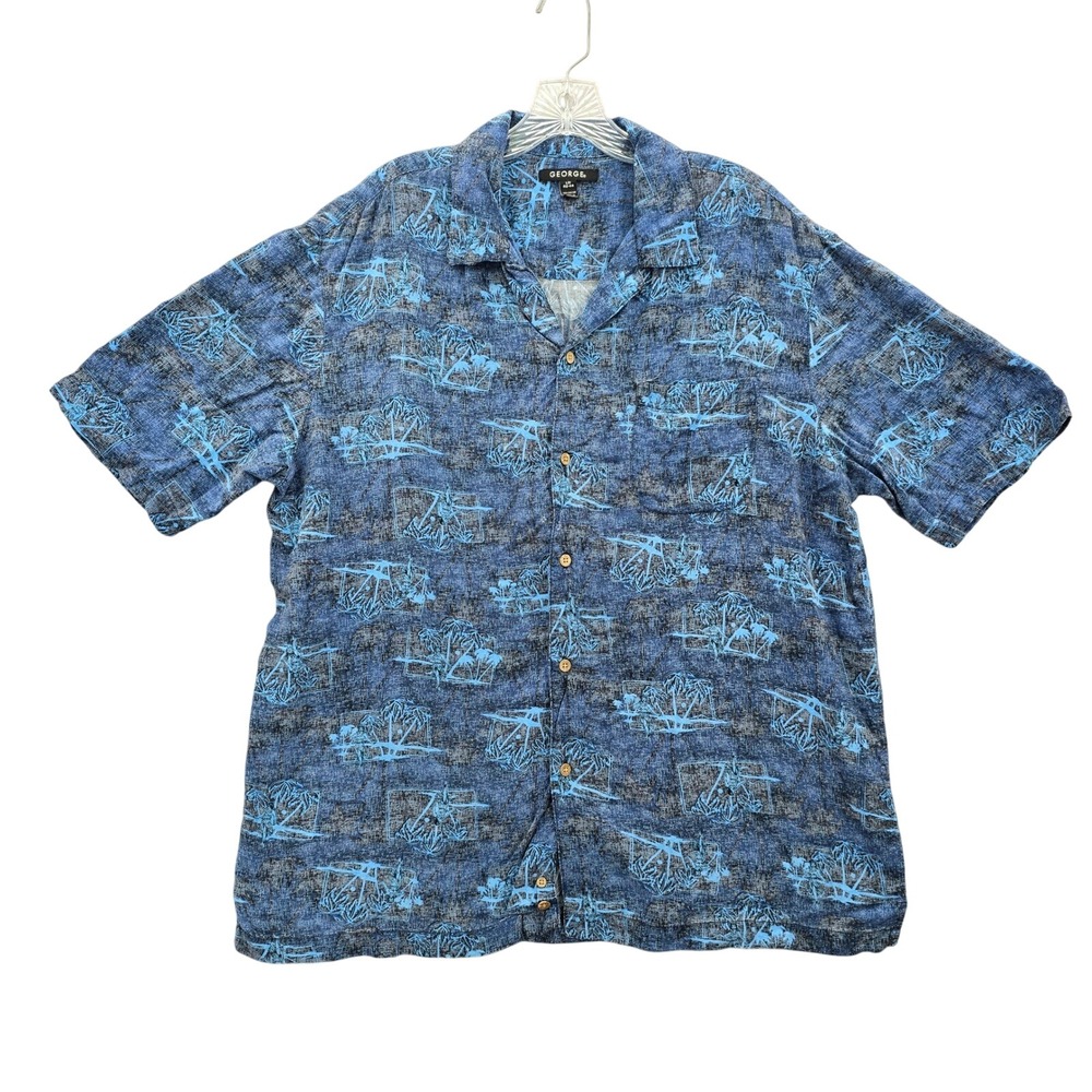 George Blue‎ Beach Palm Tropical Surf Island Relaxed Hawaiian Shirt Large